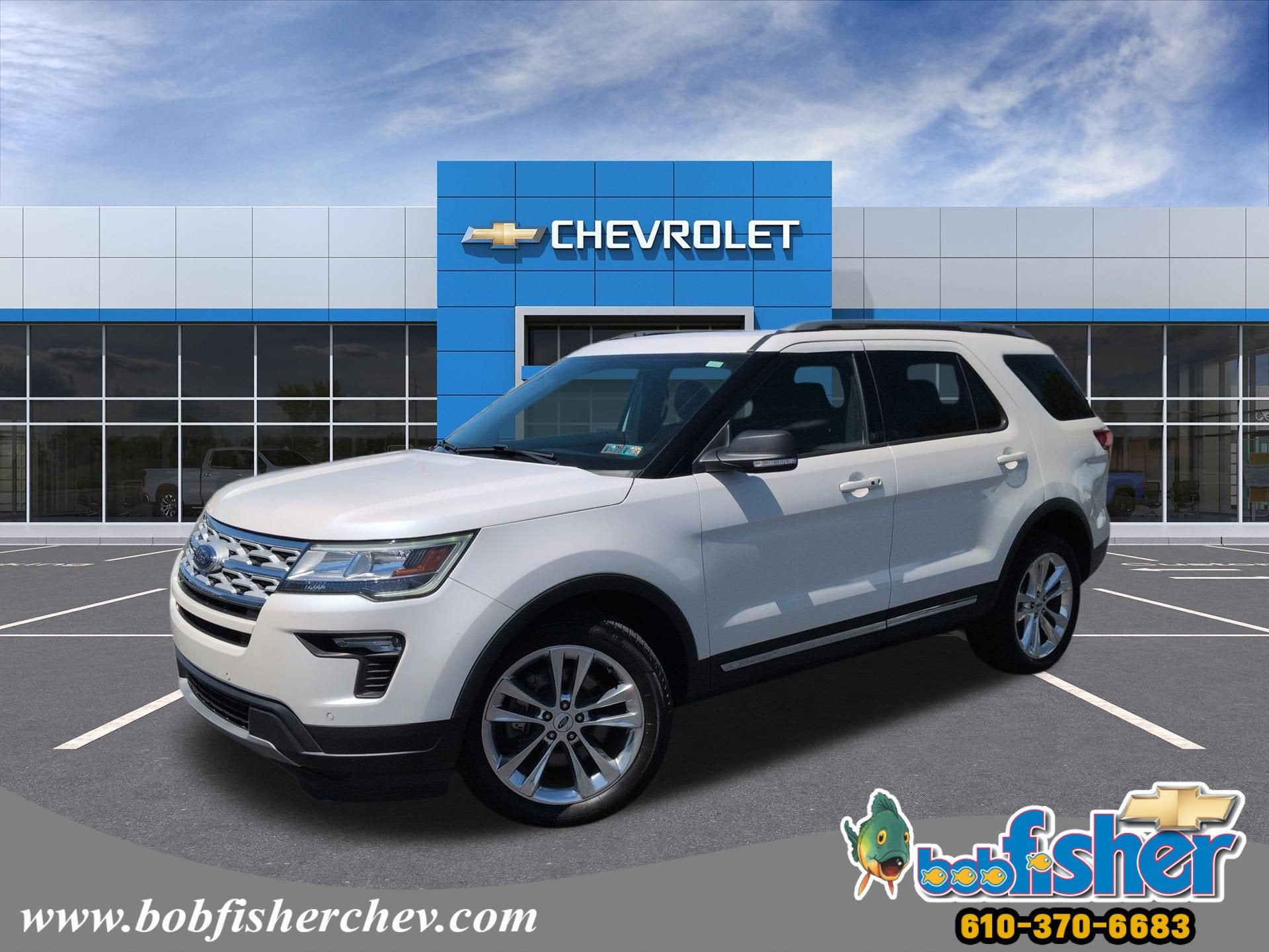 2019 Ford Explorer XLT in White — front three-quarter view