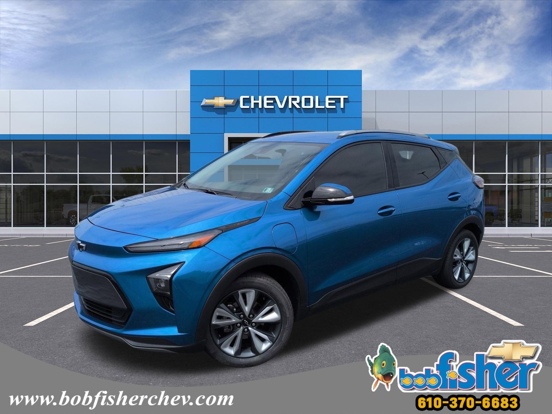 2022 Chevrolet Bolt EUV LT in Bright Blue Metallic — front three-quarter view