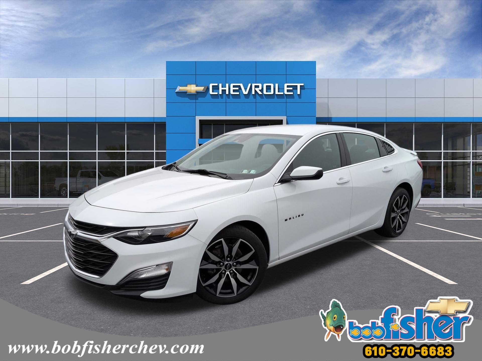 2025 Chevrolet Malibu RS in Summit White — front three-quarter view