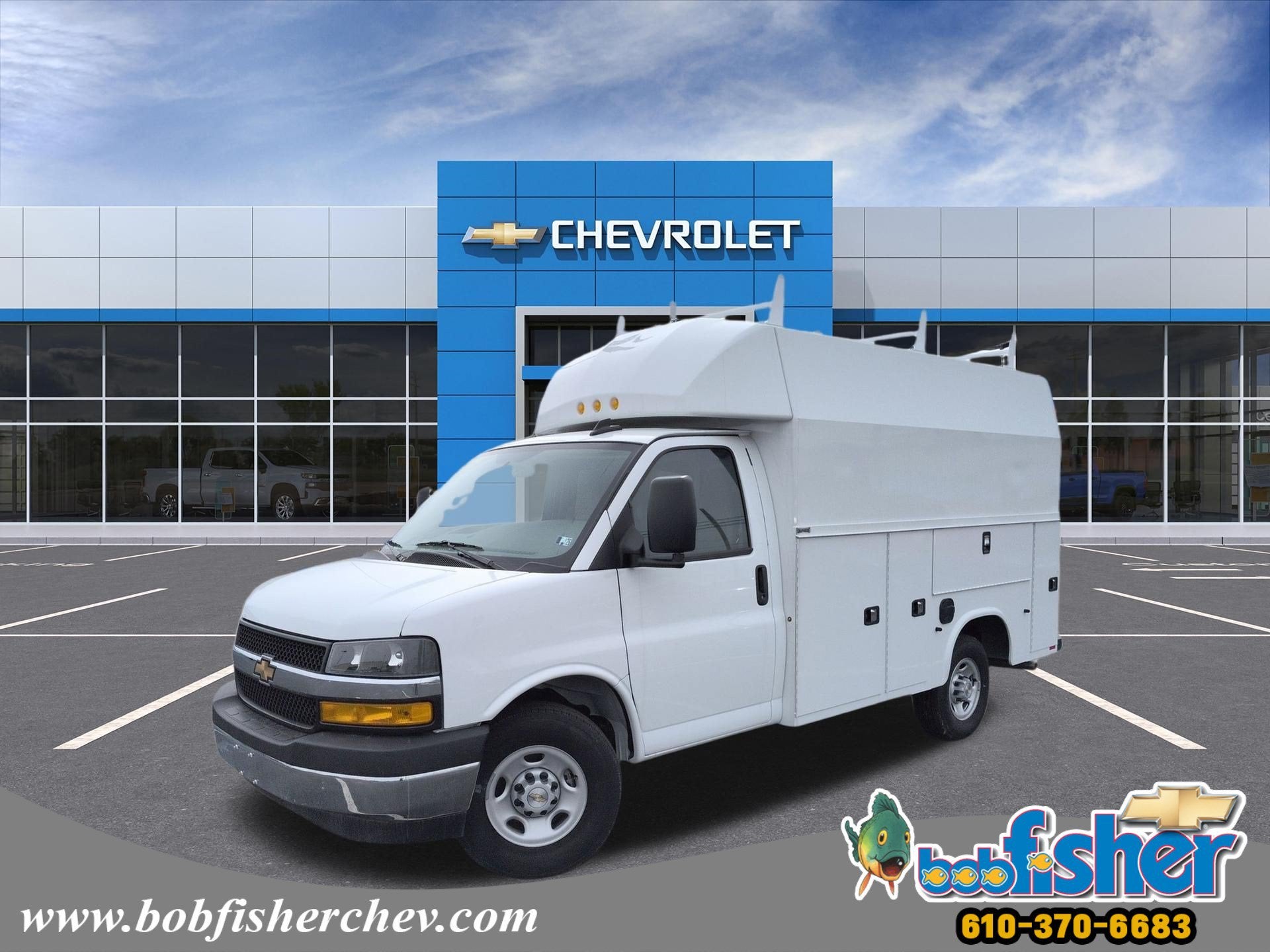 2025 Chevrolet Express Cutaway 3500 1WT Regular Wheelbase RWD in Summit White — front three-quarter view