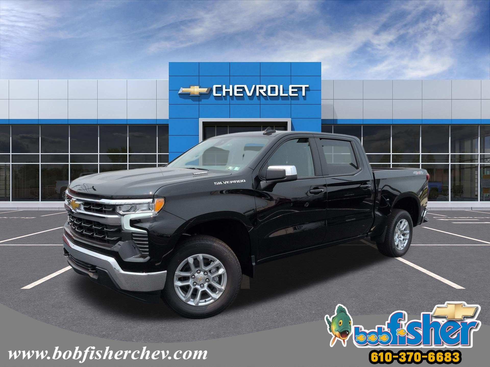 2026 Chevrolet Silverado 1500 LT (2FL) Crew Cab Short Box 4WD in Black — front three-quarter view