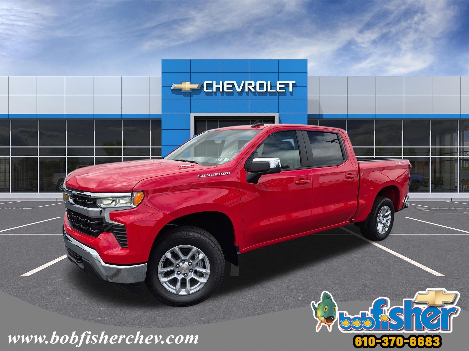 2026 Chevrolet Silverado 1500 LT (2FL) Crew Cab Short Box 4WD in Red Hot — front three-quarter view