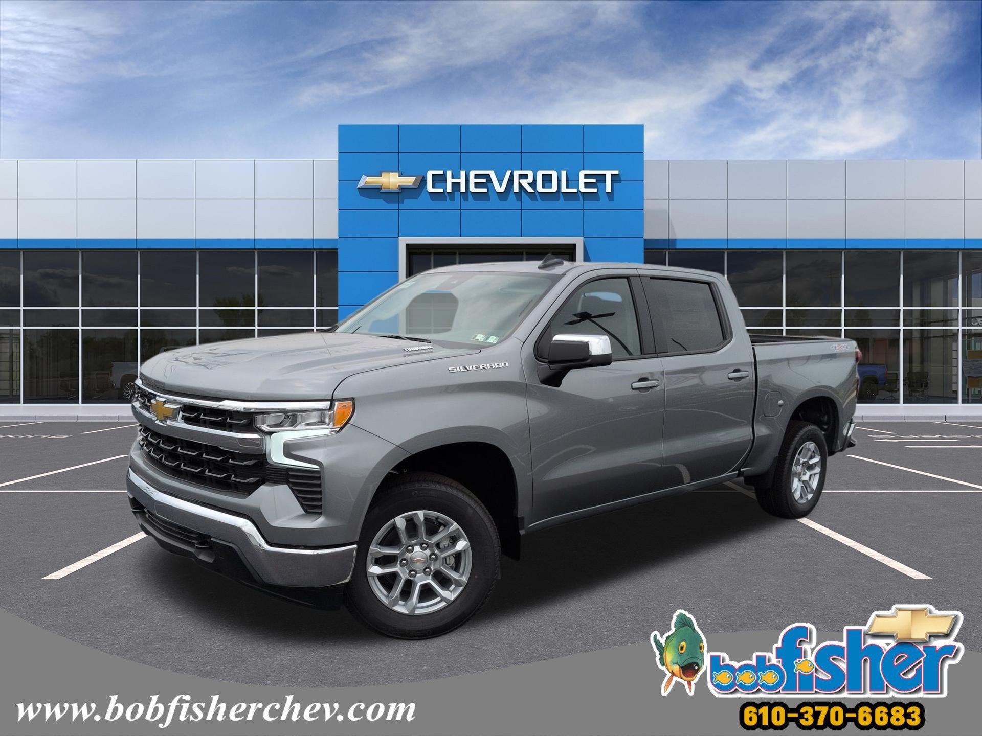 2026 Chevrolet Silverado 1500 LT (2FL) Crew Cab Short Box 4WD in Sterling Gray Metallic — front three-quarter view