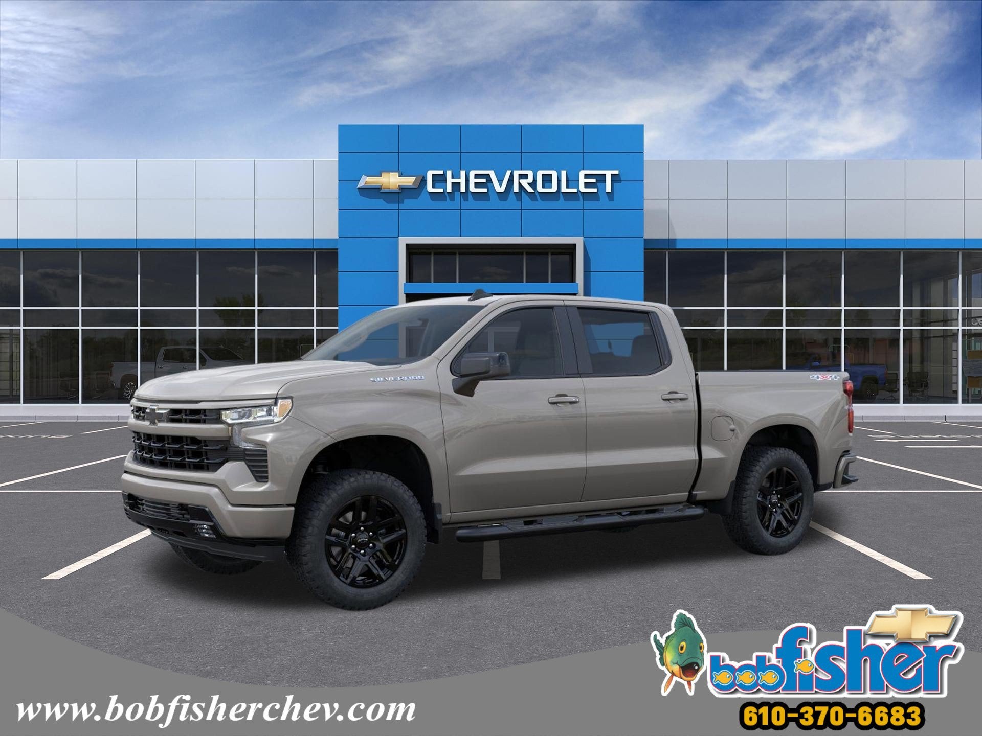2026 Chevrolet Silverado 1500 RST Crew Cab Short Box 4WD in White Sands — front three-quarter view