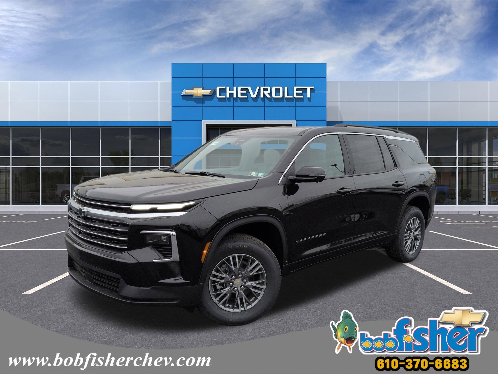 2026 Chevrolet Traverse LT SUV AWD in Mosaic Black Metallic — front three-quarter view
