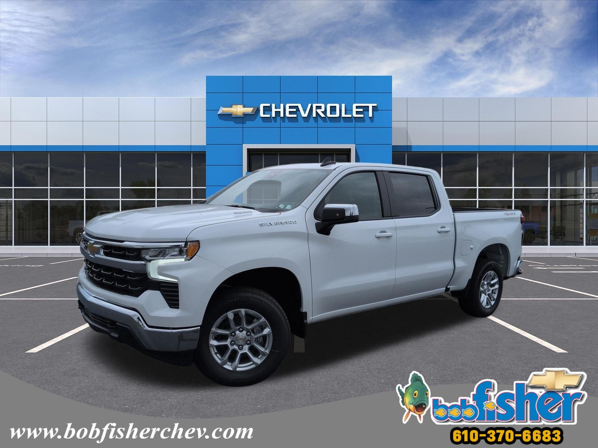 2026 Chevrolet Silverado 1500 LT (2FL) Crew Cab Short Box 4WD in Summit White — front three-quarter view