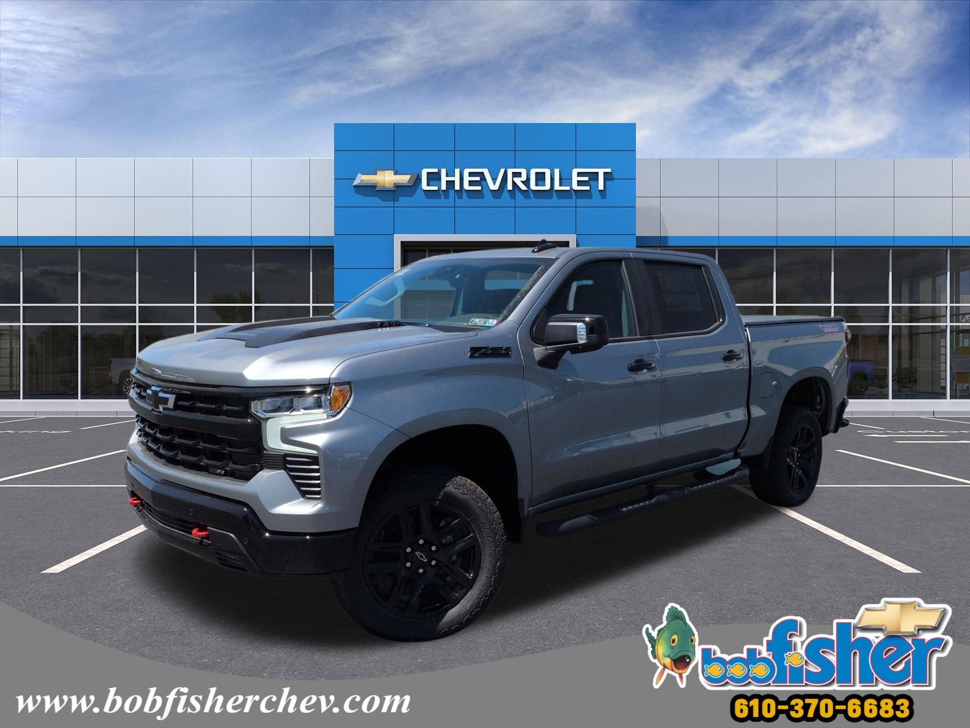 2026 Chevrolet Silverado 1500 LT Trail Boss Crew Cab Short Box 4WD in Sterling Gray Metallic — front three-quarter view