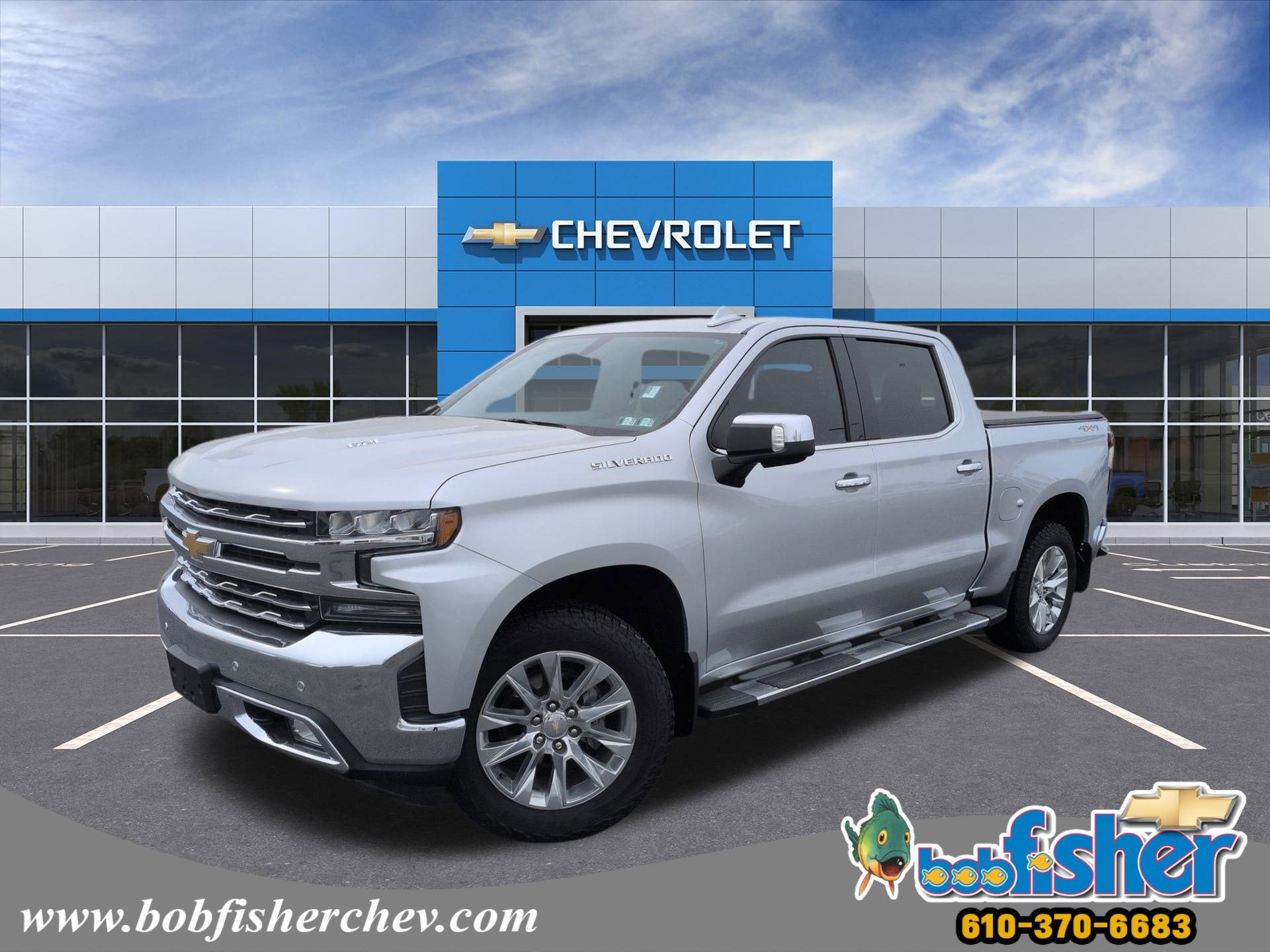 2019 Chevrolet Silverado 1500 LTZ in Silver Ice Metallic — front three-quarter view