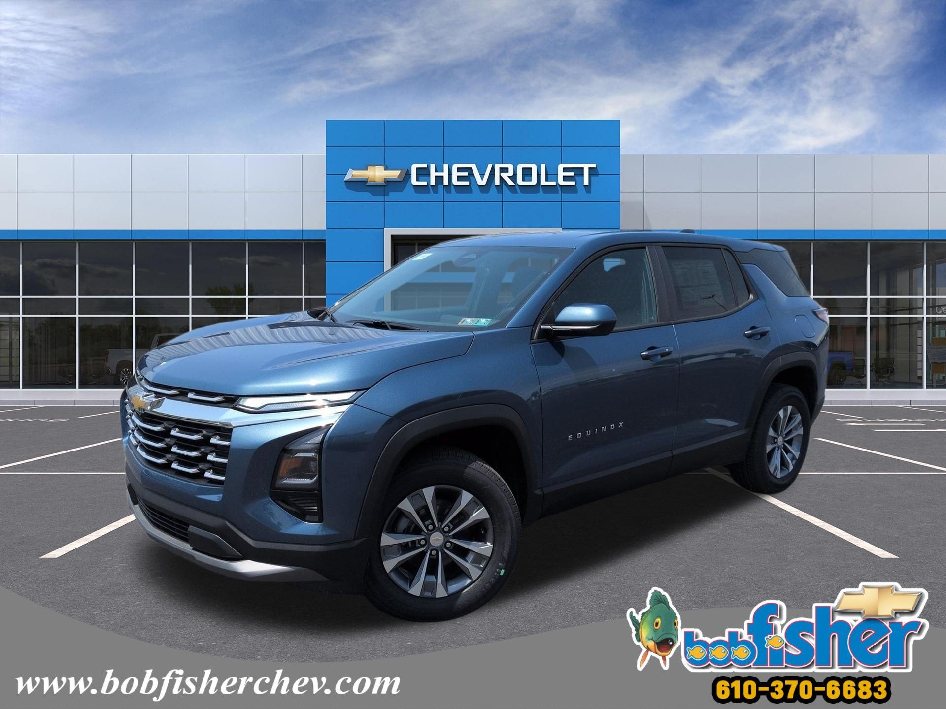 2026 Chevrolet Equinox LT SUV FWD in Lakeshore Blue Metallic — front three-quarter view