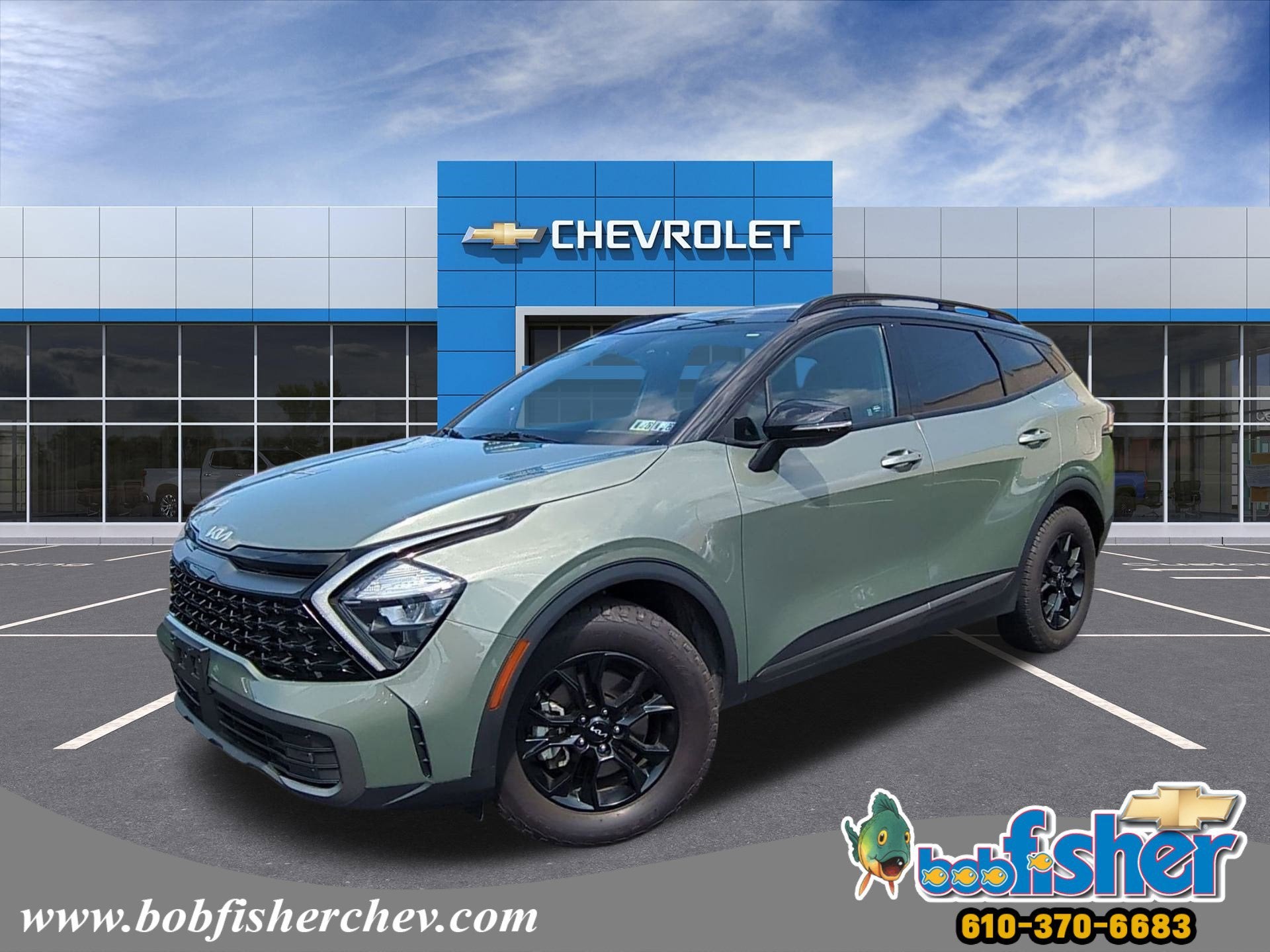 2023 Kia Sportage X-Pro in Green — front three-quarter view